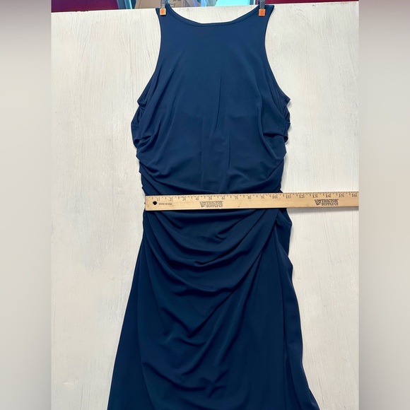 Ann Taylor Sleeveless Sheath Dress Size 2 Navy Blue Ruched Back Zip - Picture 7 of 8